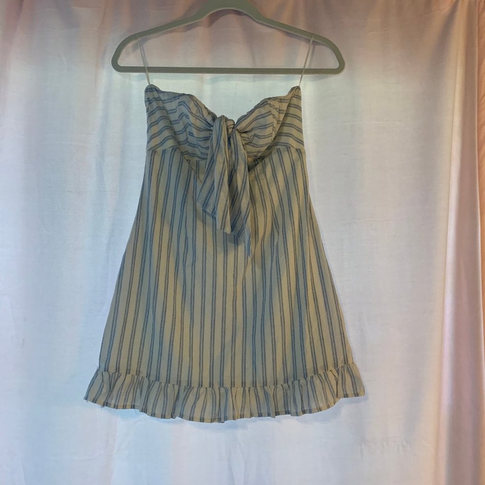 Strapless Light Blue and White Striped Dress